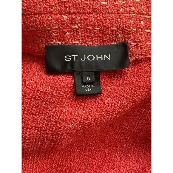 St. John Metallic Single Button Tweed Blazer‎ Coral Size 12